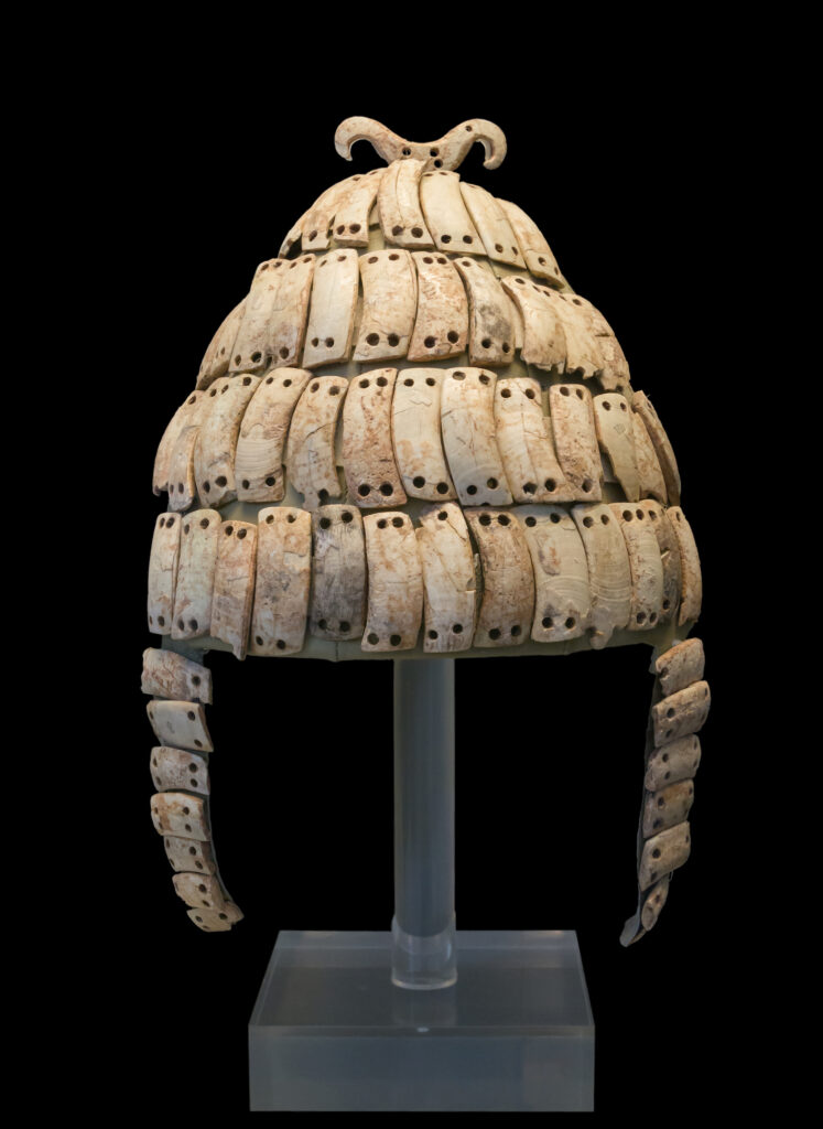 Boar tusk helmet from Mycenae, 14th cent. BCE. Photo: Jebulon / Wikimedia Commons (CC0 1.0).