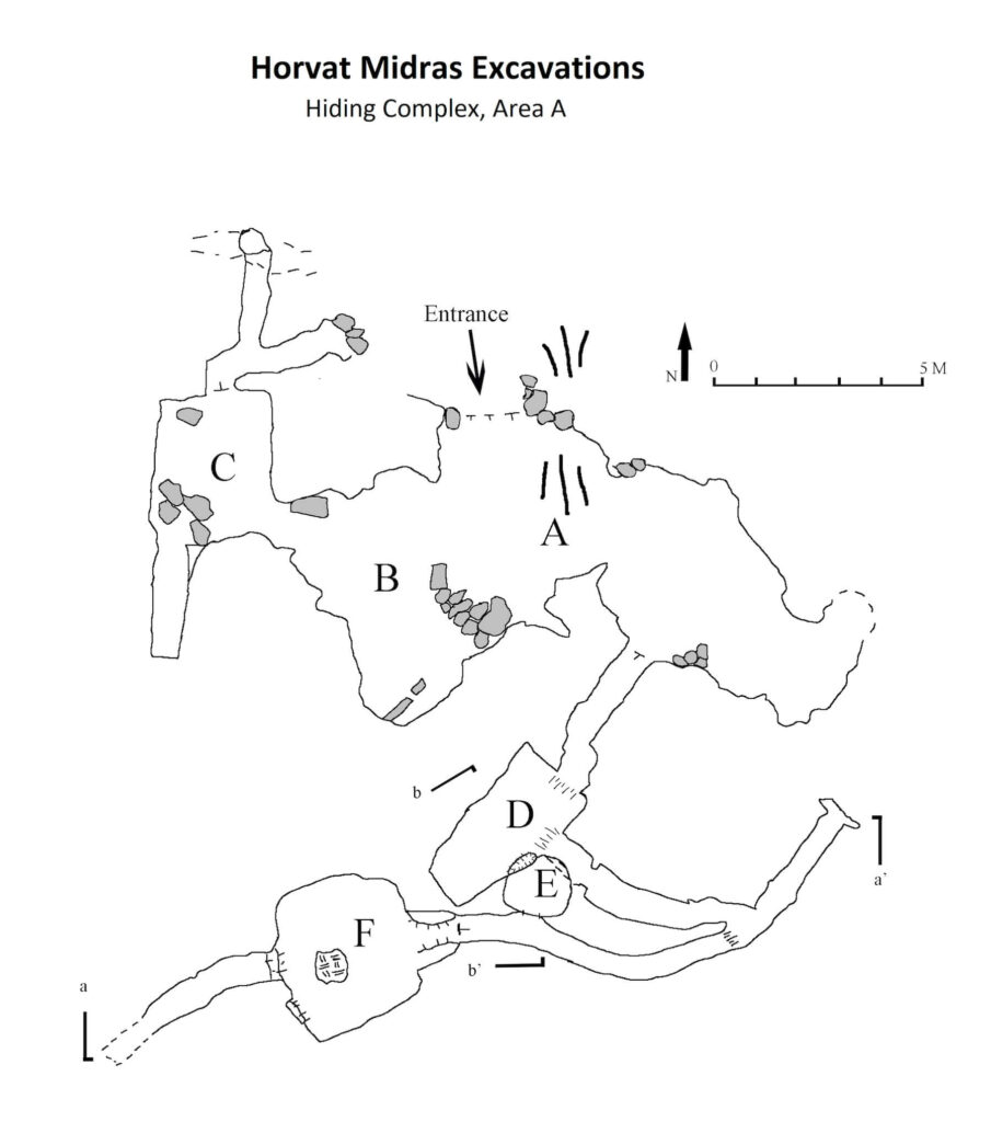 Figure 6: Plan of the underground hiding complex in Area A (Drawing: S. Yaaran, T. Rogovski, B. Zissu, and Y. Zissu)