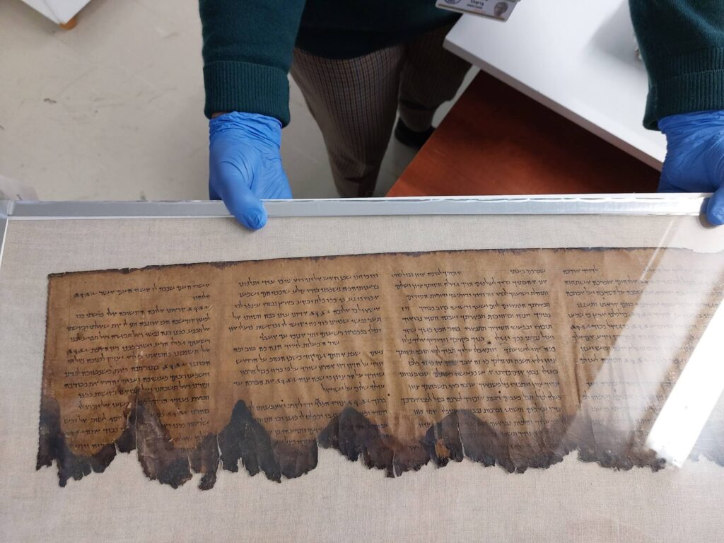 The Dead Sea Scrolls Unit of the IAA. We were shown DSS Q11, the “Psalms Scroll", which corresponds with Psalms 133. (Photo by M. van den Berg)