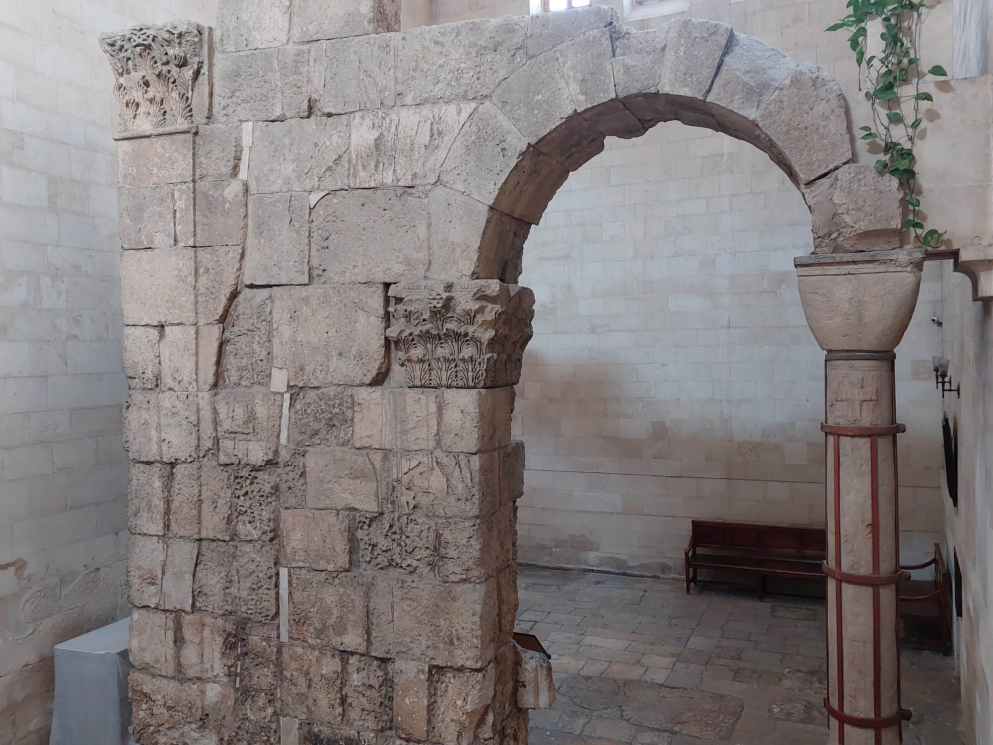 Gate to the Forum of Hadrian (originally 2nd century CE) exhibited inside the Alexander Nevsky church in the church of the Holy Sepulchre, Jerusalem. (Photo by M. van den Berg)