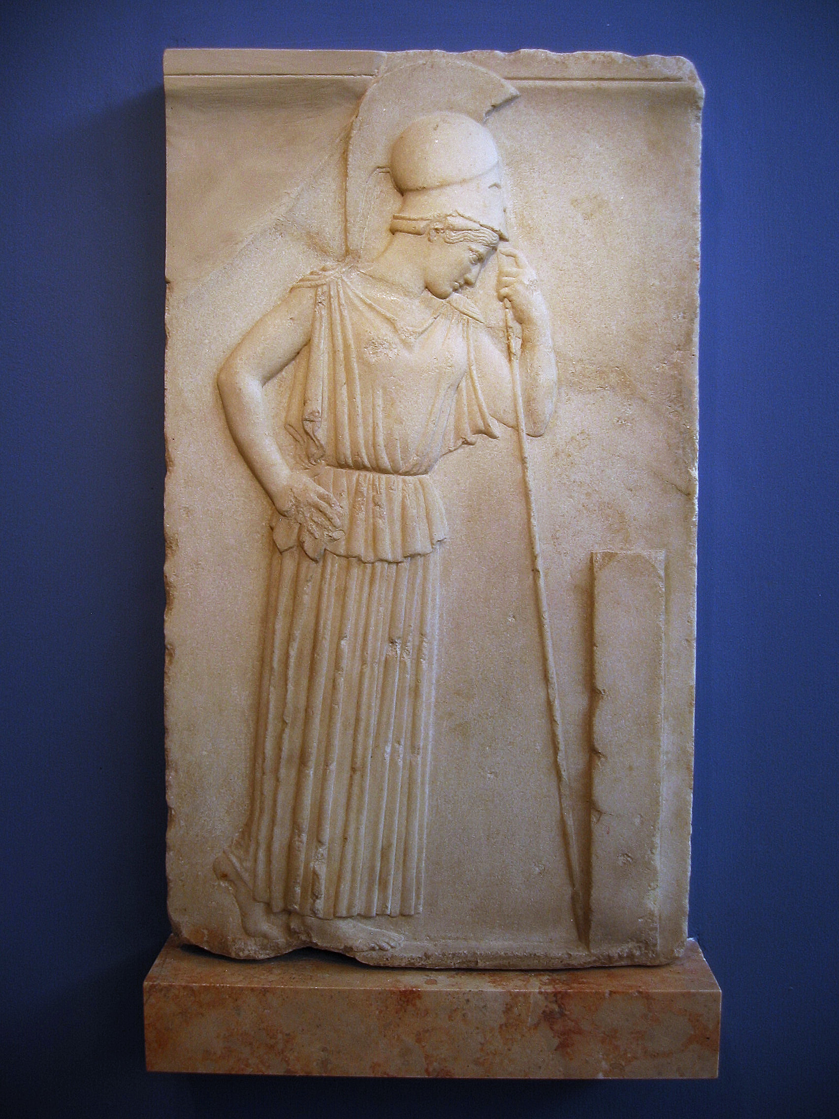 Relief of Pensive Athena, 400 BC. Athens, Akropolis Museum. Public Domain via Wikimedia Commons.