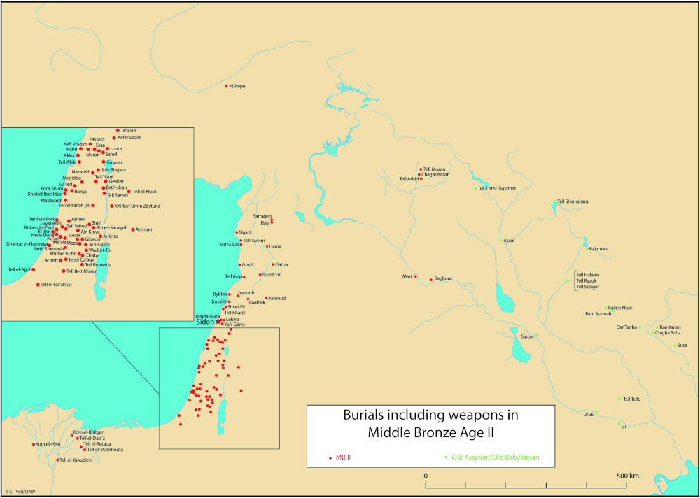 Burials including weapons in Middle Bronze Age II in the Levant and the Nile Delta. © Dr S. Prell