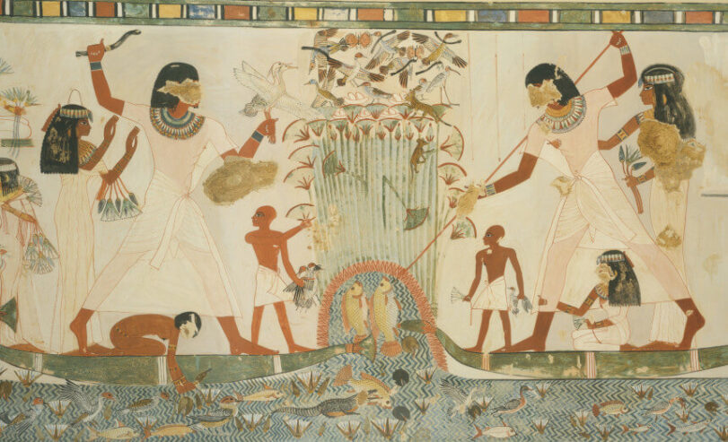 Marsh hunting scene. Menna and Family Hunting in the Marshes (c. 1400–1352 B.C.); Metropolitan Museum of Art.
