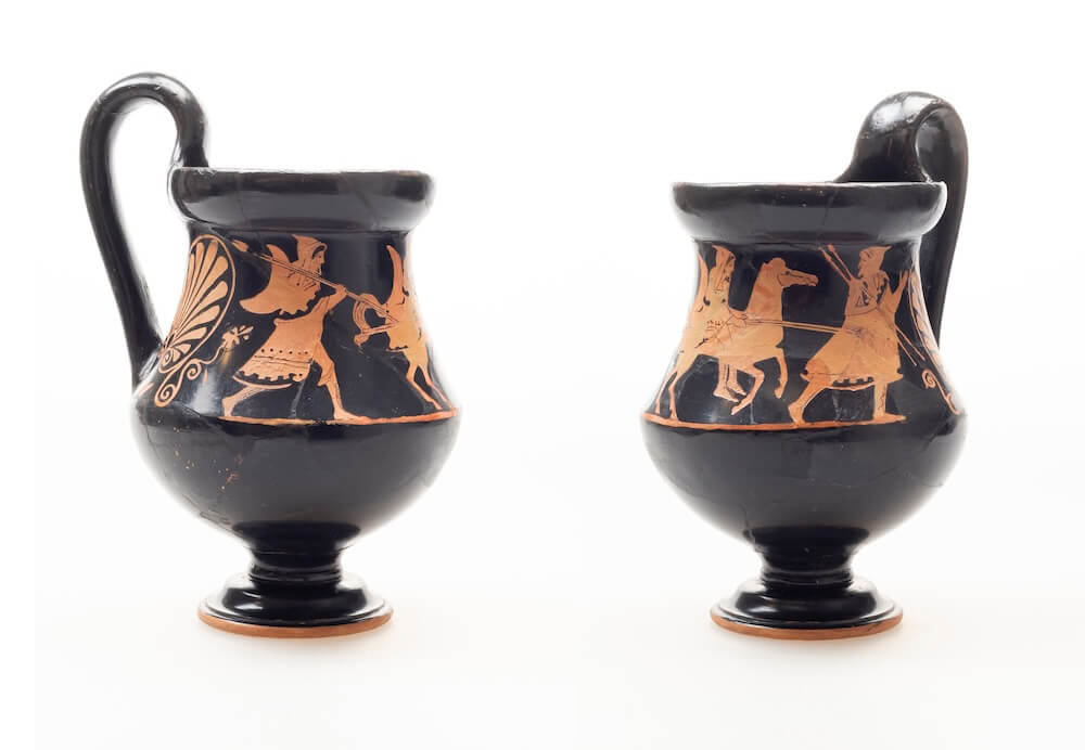 Greek Red-Figure Jug with Thracian Warriors (two views). About 425 BCE. Karnobat, Historical Museum, 447. Photo: Getty Villa Museum.