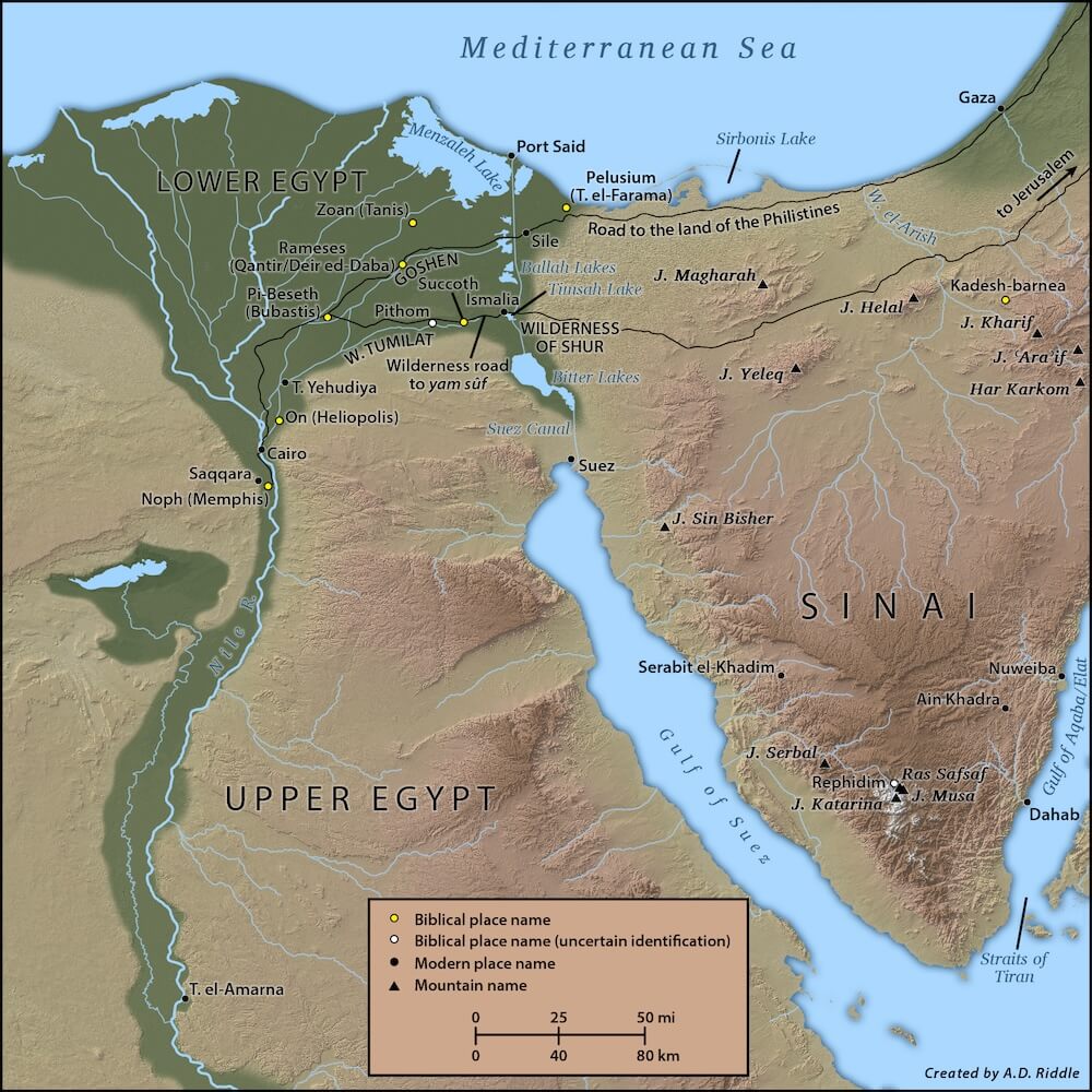 Map showing the Nile Delta, Sinai Peninsula, and potential cross points. Courtesy Barry Beitzel