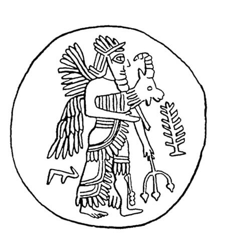 Conoid seal, Gaza, Iron Age IIB (ca. 830–700 BCE). Source: Keel, Corpus der Stempelsiegel-Amulette aus Palästina/Israel, Band IV, 129 fig. 3.