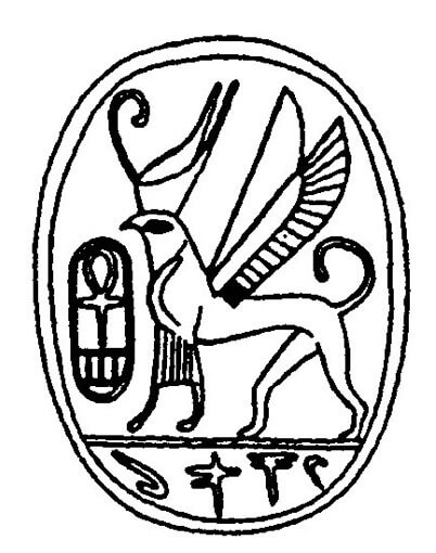 Seal, Megiddo, Iron Age. After Keel and Uehlinger, Gods, Goddesses, and Images of God, fig. 250b