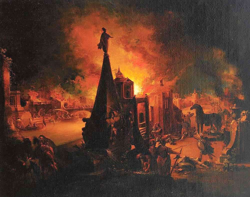 The Burning of Troy (1759/62), oil painting by Johann Georg Trautmann.