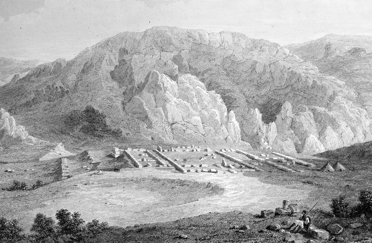 The French archaeologist Charles Texier published in 1839 the report of his 1834 visit to the ruins of the former Hittite capital Hattuša. This image shows the foundations of Temple 1. All the prominent walls running towards the viewer are aligned with the sunset at summer solstice (Charles Texier 1839, Description de l’Asie Mineure, faite par ordre du Gouvernement Francais de 1831-1837, et publi e par le ministre de l’Instruction Publique; Luwian Studies #1006).