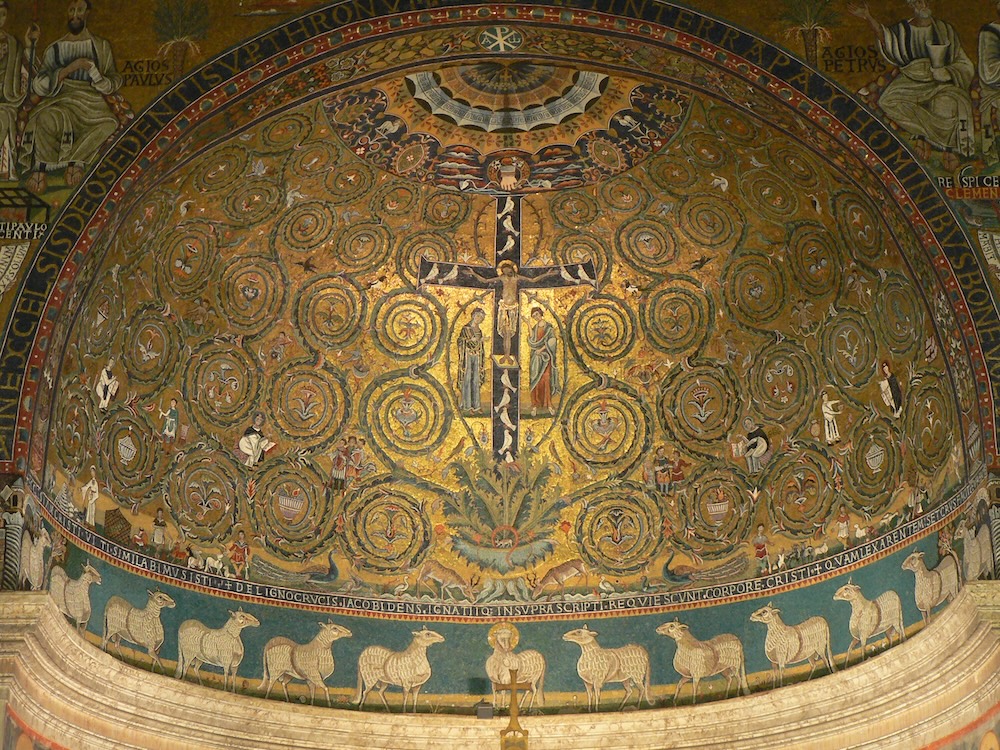 Tree of life with crucified Christ, apse mosaic, Basilica of San Clemente, Rome, ca. 1130. Photo by Robin M. Jensen.