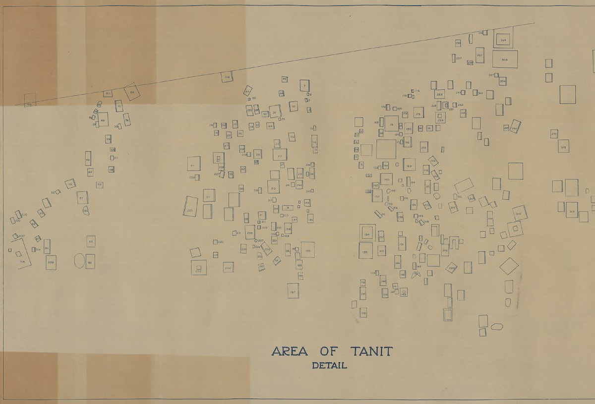 Fig. 4: “Area of Tanit” site-plan blueprint (Ann Arbor, Carthage Excavation Archives ©2025 Kelsey Museum of Archaeology). 