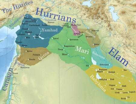 Map of Syria and Mesopotamia ca. 1764, showing Amorite kingdoms. Map by Attar-Aram Syria, CC By-SA 4.0.