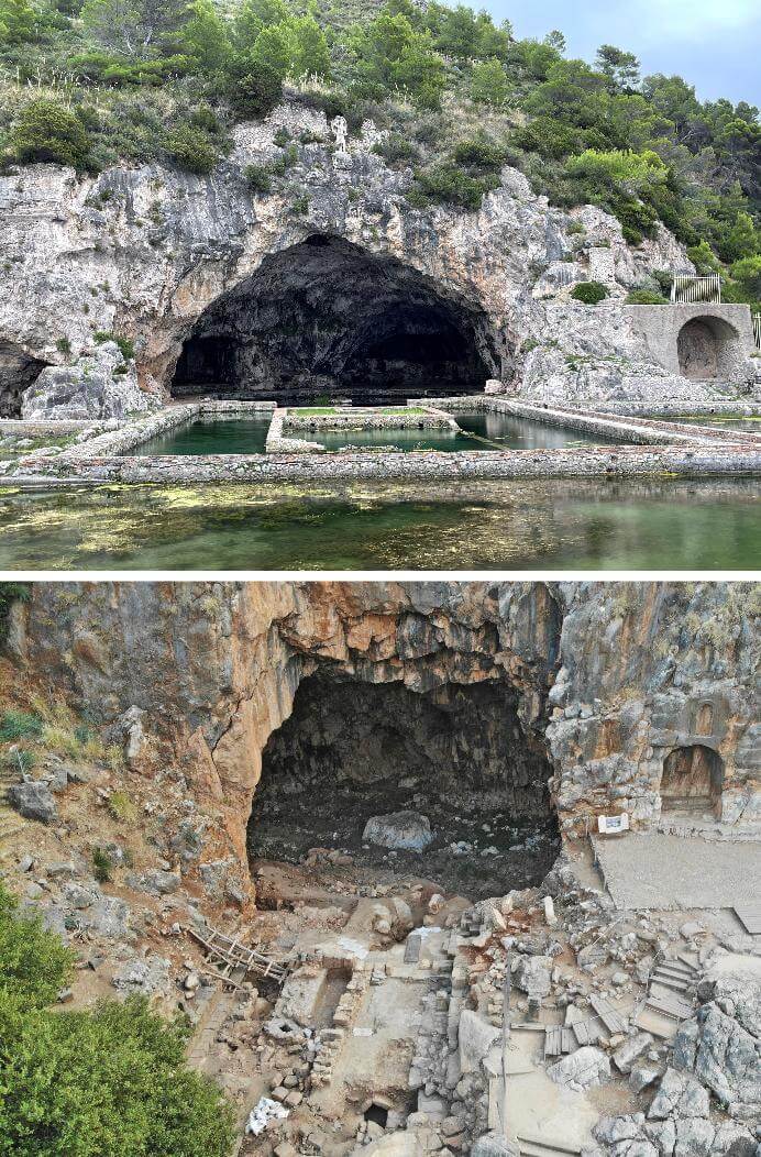 The caves of Sperlonga (above) and Paneas (below). (Photos by the authors and D. Gahali).