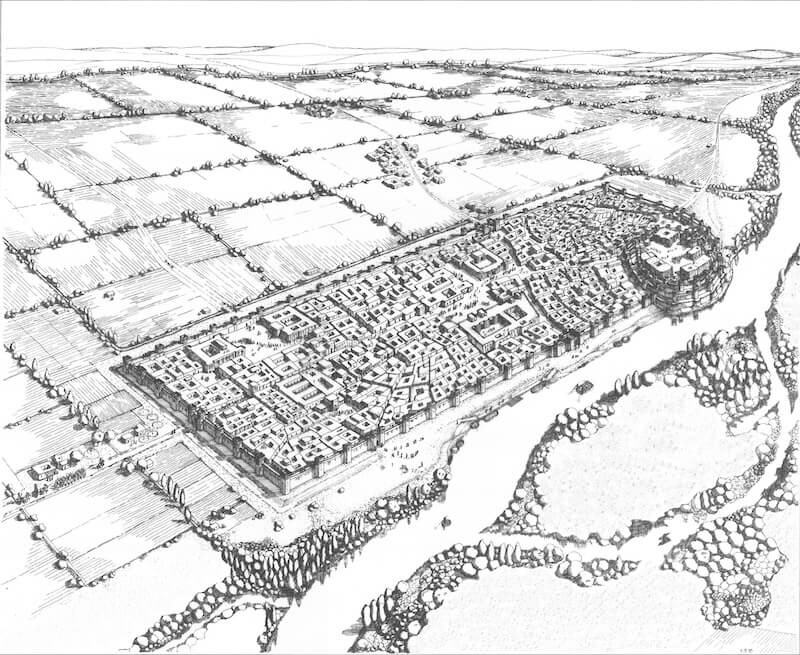 Reconstruction of Dur-Katlimmu as it appeared in the seventh century BC. Drawing by Hans Steuerwald. Courtesy of Hartmut Kuehne, The Tell Sheikh Hamad Archive, Free University of Berlin.