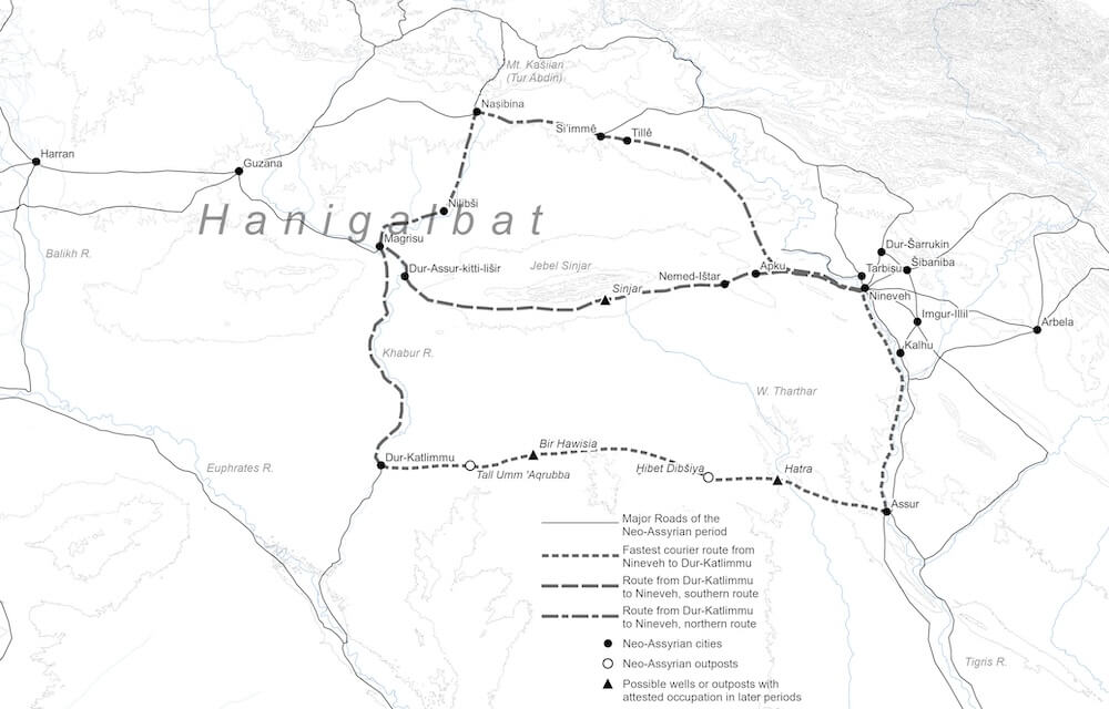 Map showing possible routes taken by Esarhaddon during his advance on Nineveh in the aftermath of the assassination. Map by Christopher W. Jones.