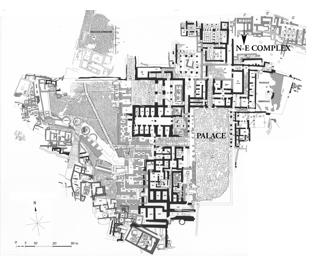 Plan of the site of Phaistos, Crete. Courtesy of the Centro di Archeologia Cretese.
