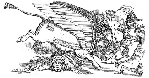 Layard represented as an Assyrian-style bull in cartoon that appeared in the journal Punch on March 17, 1855.
