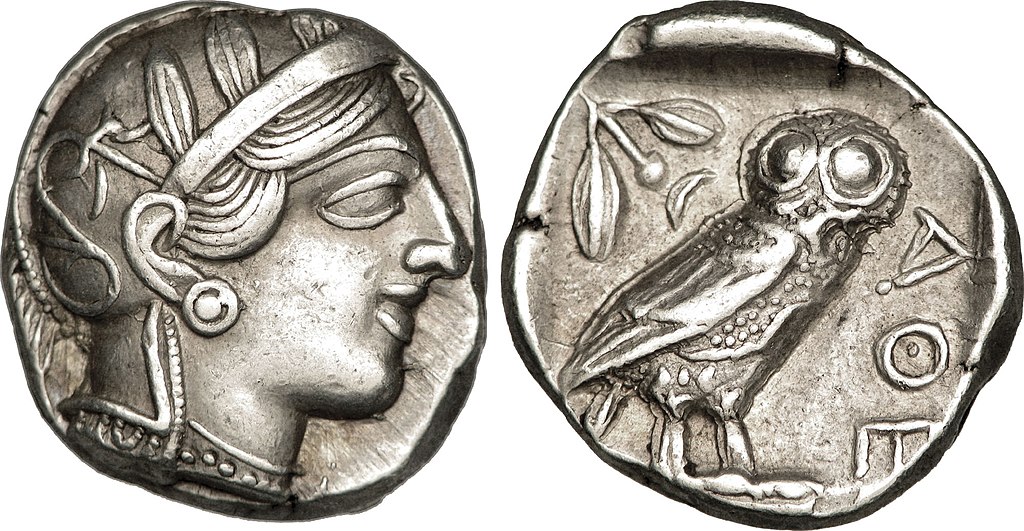 Silver Athenian 'owl' tetradrachm, c. 410 BC. Image: cgb.fr CC By-SA 3.0