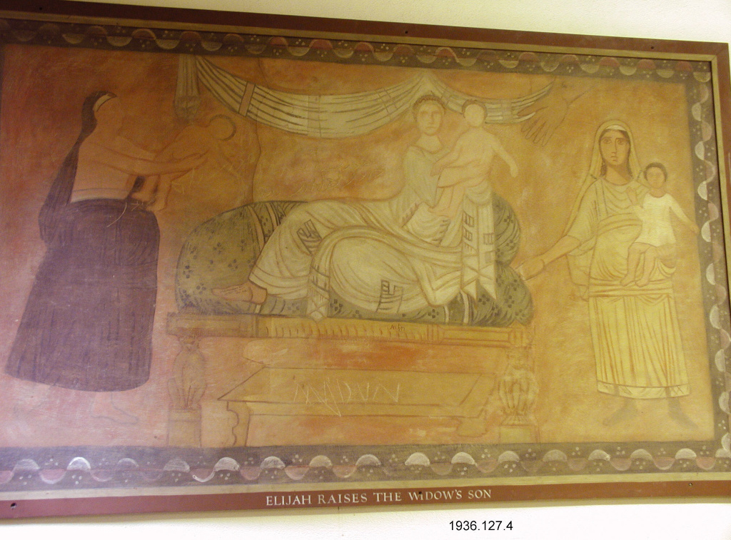 Elijah’s resurrection of the son of the widow of Zarephath. Credit: Yale University Art Gallery, Commissioned by the University. Gouaches on paper by Herbert J. Gute. 1936.127.4