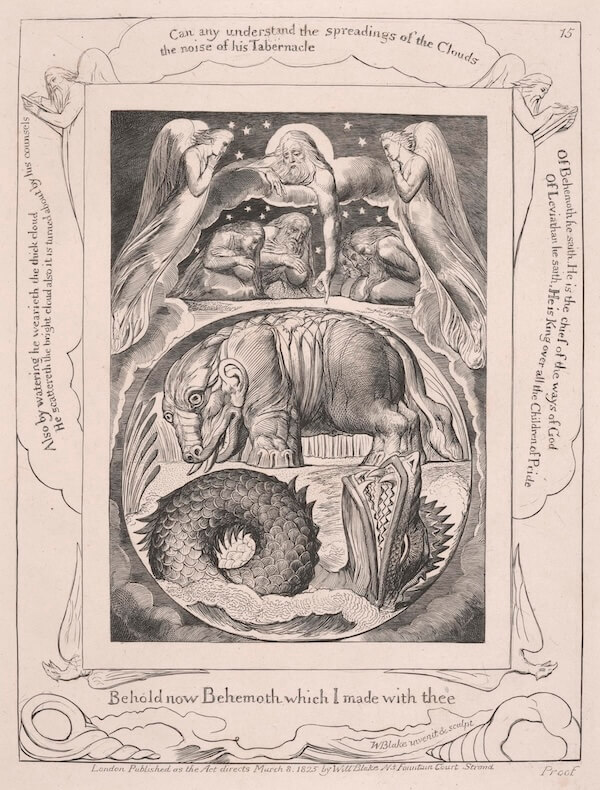 Illustration of the Book of Job by William Blake (1826) depicting the monsters Leviathan and Behemoth. British Museum 1868,0822.3962. © The Trustees of the British Museum, CC By-NC-SA 4.0