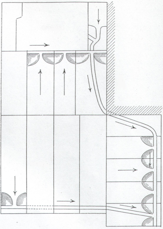 Dewatering system on the roof of the temple of Seti I at Luxor. (after Clarke, Engelbach 1930, Fig. 180)