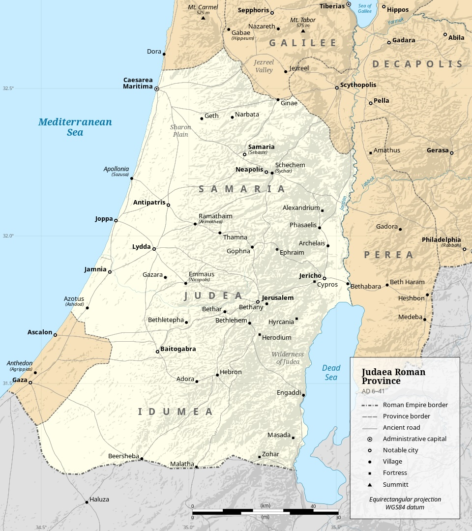 Map of the province of Judea, 6-41 CE. By DEGA MD, CC By-SA 4.0.