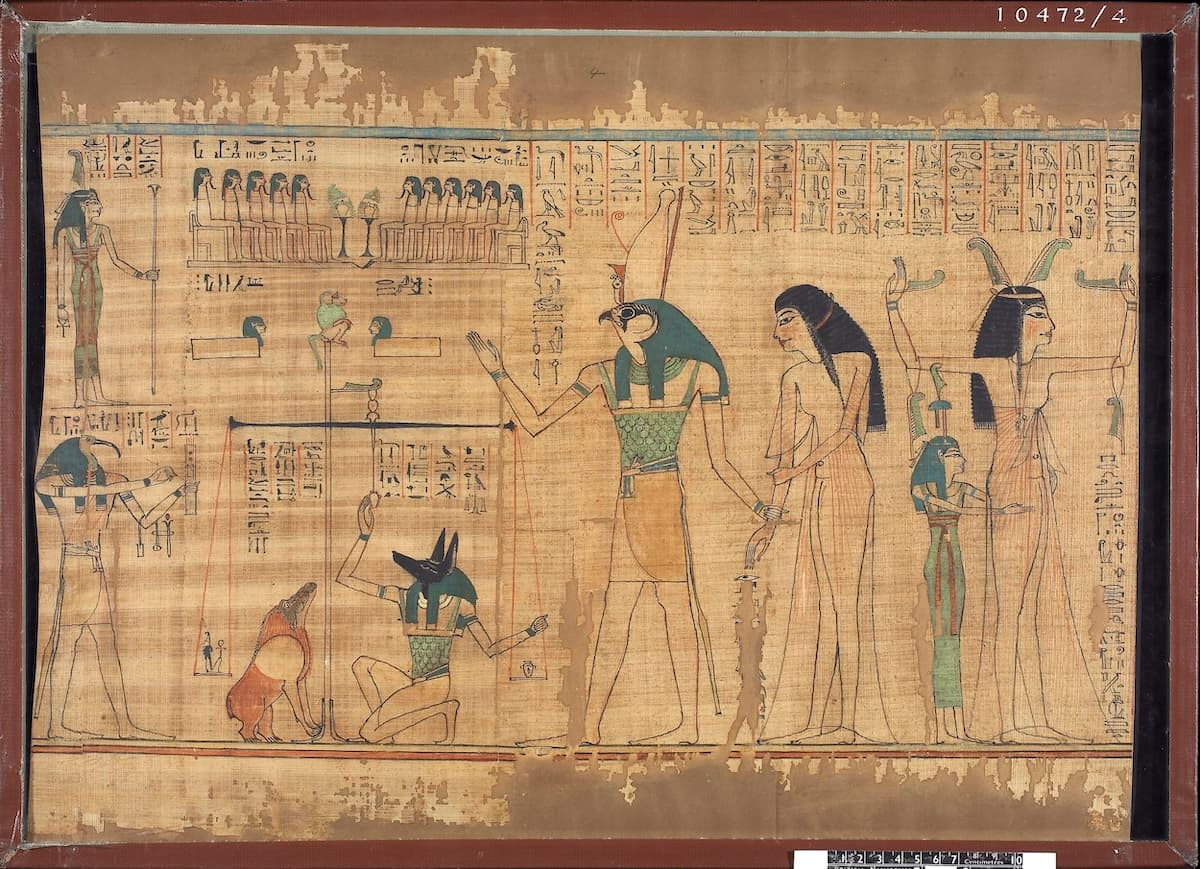 Another example of an illustration of the weighing of the heart. Detail from the Book of the Dead of the Anhay, Chantress of Amun, Dynasty 20 (c. 1189 – 1077 BCE). British Museum EA10472,4. © The Trustees of the British Museum, CC By-SA 4.0.