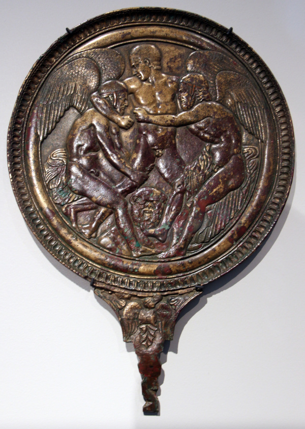 Talos crushing victims. Etruscan bronze mirror, ca 460 BCE, Berlin. Photo by Saliko, CC By-3.0