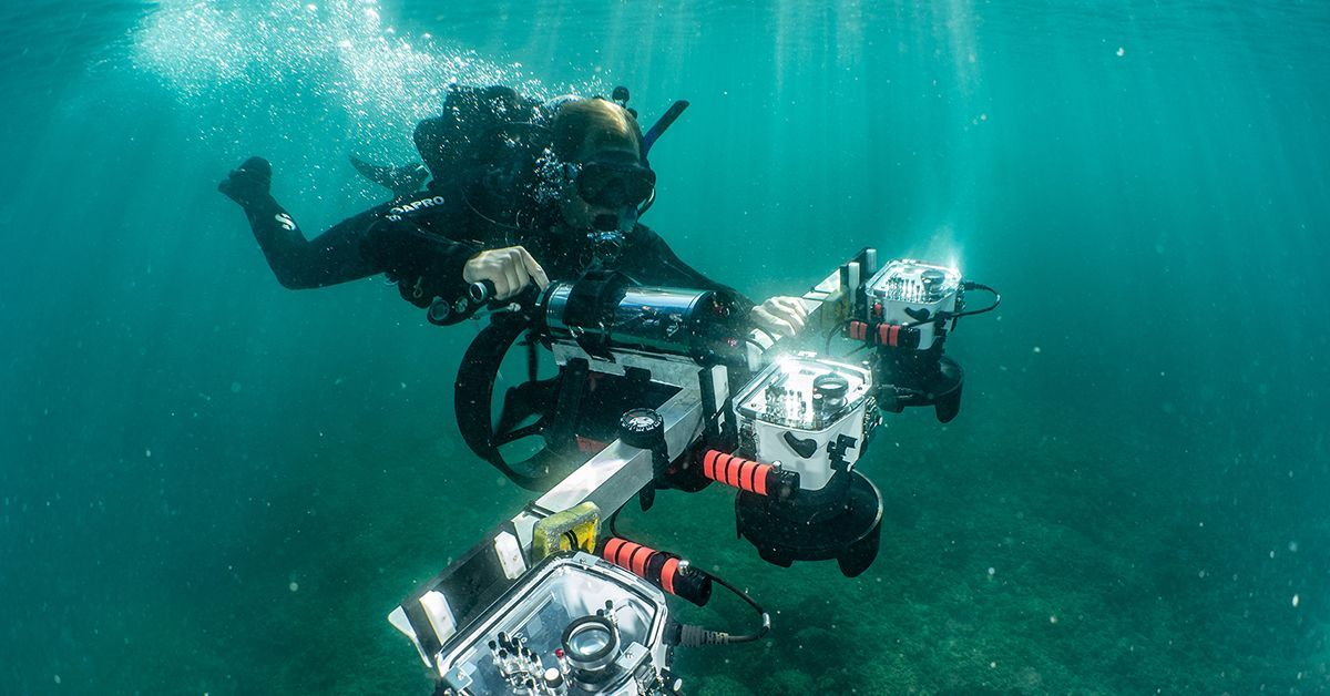 A three-camera photogrammetry rig was used by the excavation team to document the assemblages. Photo by Amir Yurman, University of Haifa