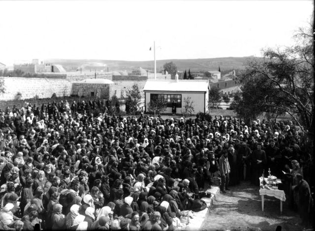Fr. Antonin is preaching to pilgrims. Jerusalem, Russian compound. 1880-s. Courtesy of GMIR, St. Petersburg.