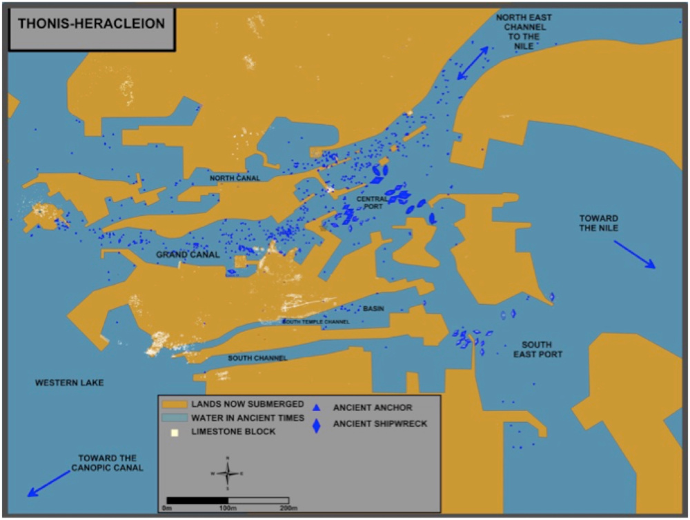 The ships of Thonis-Heralceion mentioned in this article. A Ship 61; B Ship 11; C Ship 17; D Ship 43 (Map Franck Goddio © Franck Goddio/Hilti Foundation)