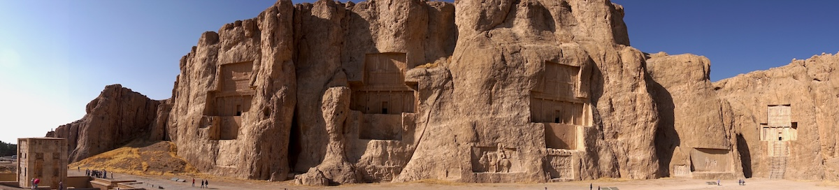 Achaemenid royal tombs and Sasanian rock reliefs at Naqsh-e Rustam, near Persepolis, Fars Province, 2016. © Kiersten Neumann.