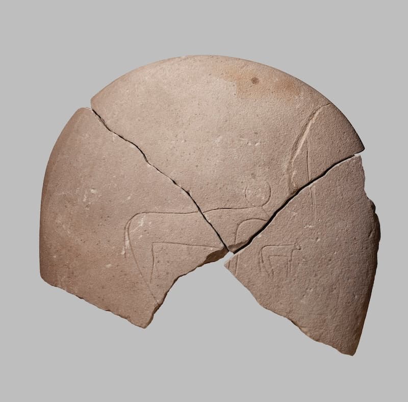 Stela with incised cow and calf. Sandstone. Nubia, Adindan, tomb 39. C-Group (1900–1750 BCE). Excavated in 1964. ISAC Museum E23303 A–C.