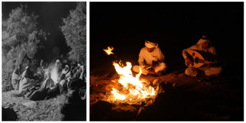Bedouin campfire yesterday and today : (a) 1900-20 CE by ACJ, (b) 31 July 2015 CE by SPR, Library of Congress, Prints & Photographs Division, LC-DIG-matpc-02112