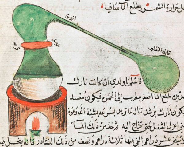Distilling apparatus, Add. 25724, fol.36v. The British Library Board.