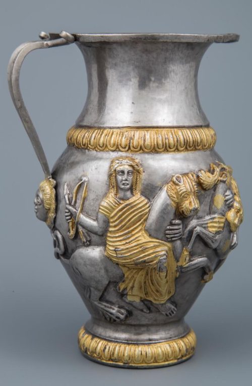 Gilded Silver Jug with a Goddess on a Panther from the Rogozen Treasure. 340-300 BCE. Vratsa, Regional Historical Museum, B 447.