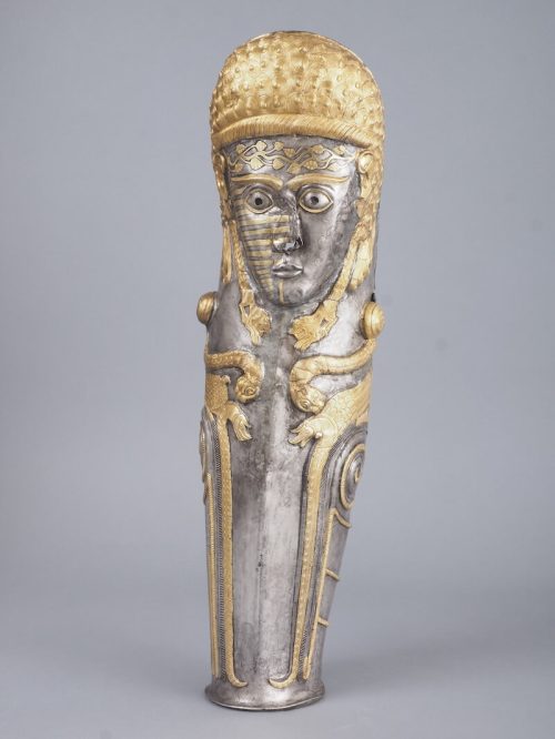 Gilded Silver Greave (Shin guard). About 350-325 BCE. Vratsa, Regional Historical Museum, B 231. Photo: Getty Villa Museum.